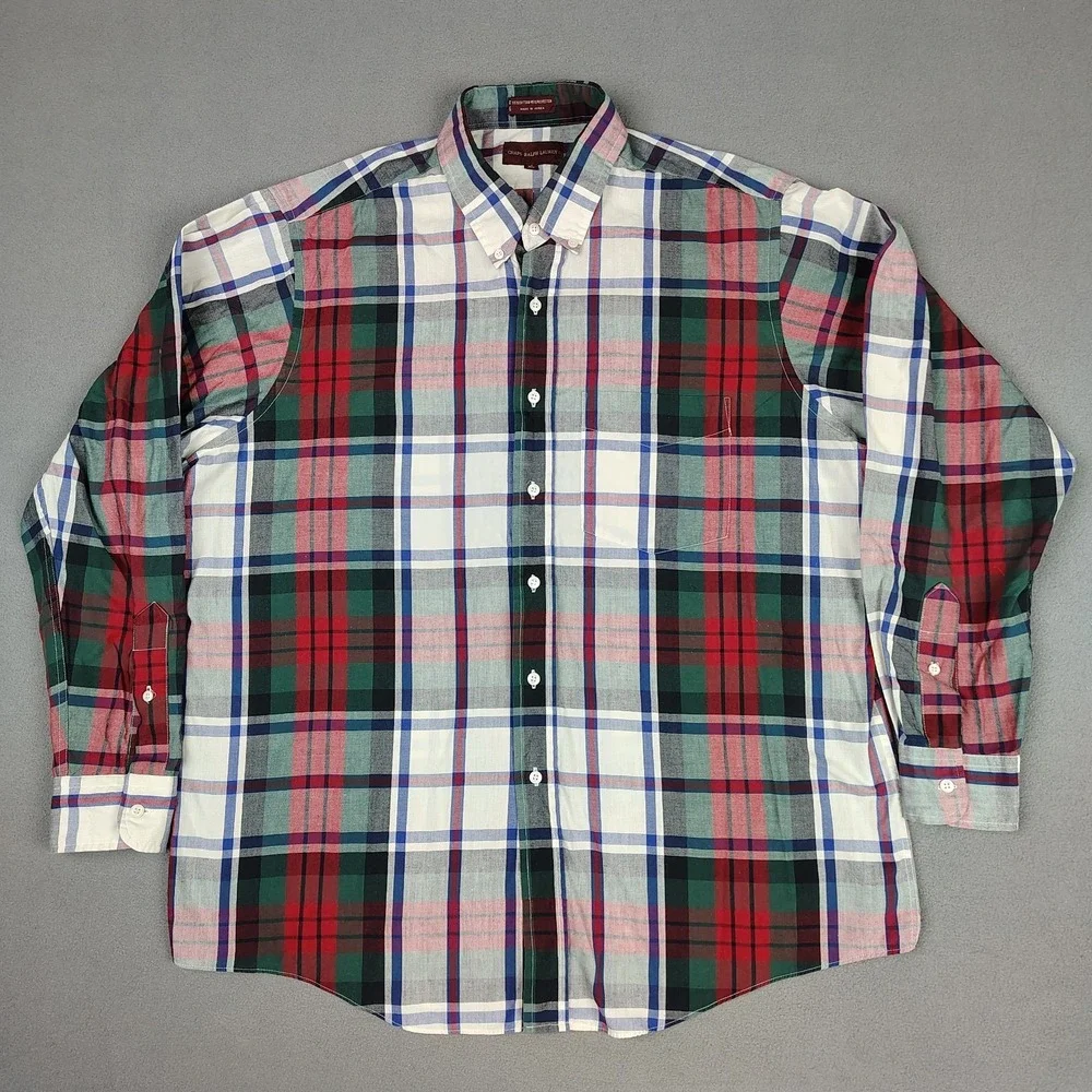 Vintage Ralph Lauren Button Down Shirt Men XL Plaid Long Sleeve Preppy Old Money